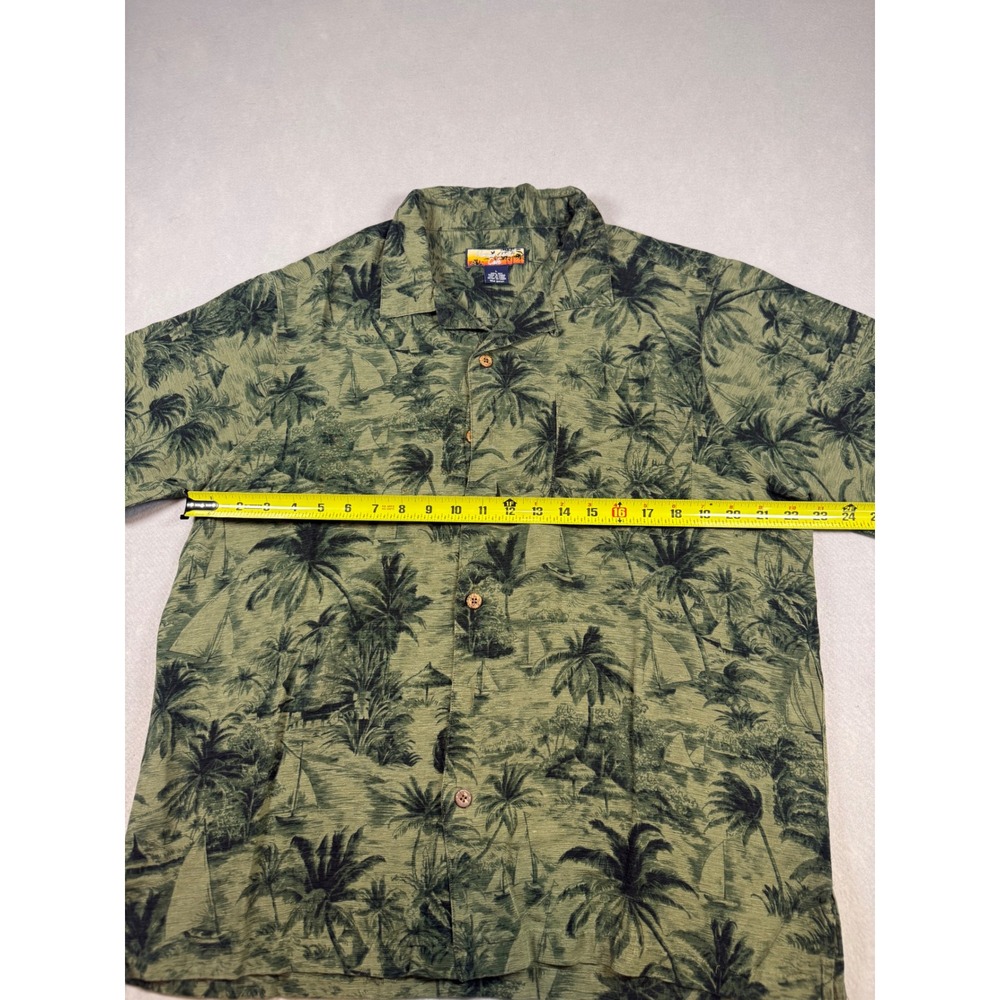 Havana Jacks Hawaiian Mens Large Green Tropical Palm Tree Sailboat Camp Shirt - Picture 3 of 5